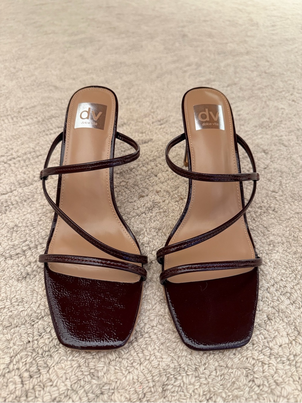 DV by Dolce Vita Burgundy Strappy Square-Toe Heeled Sandals